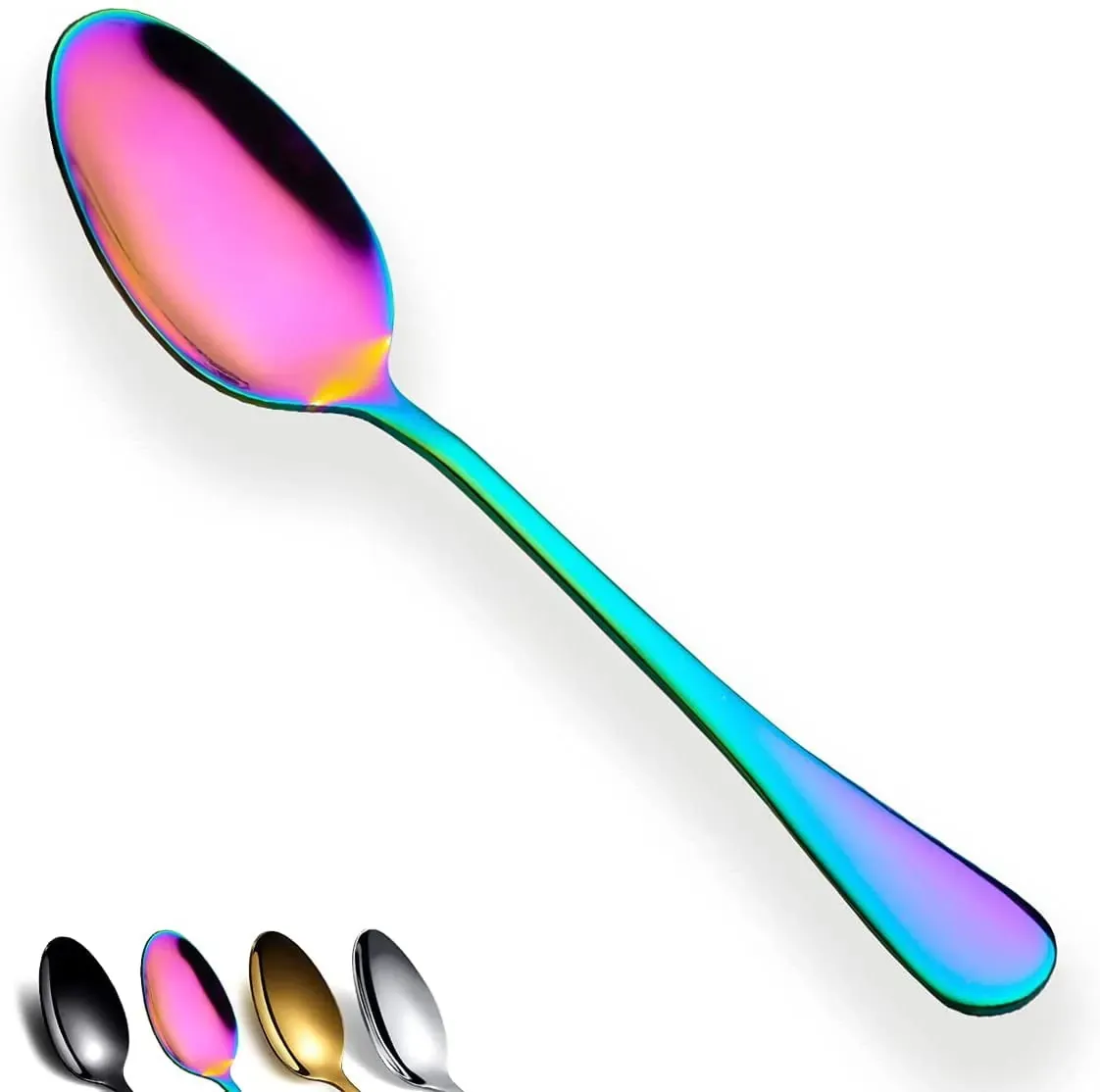 Rainbow Stainless Steel Dinner Spoons with Titanium Coating Handle, 12 Count (3-Pack)