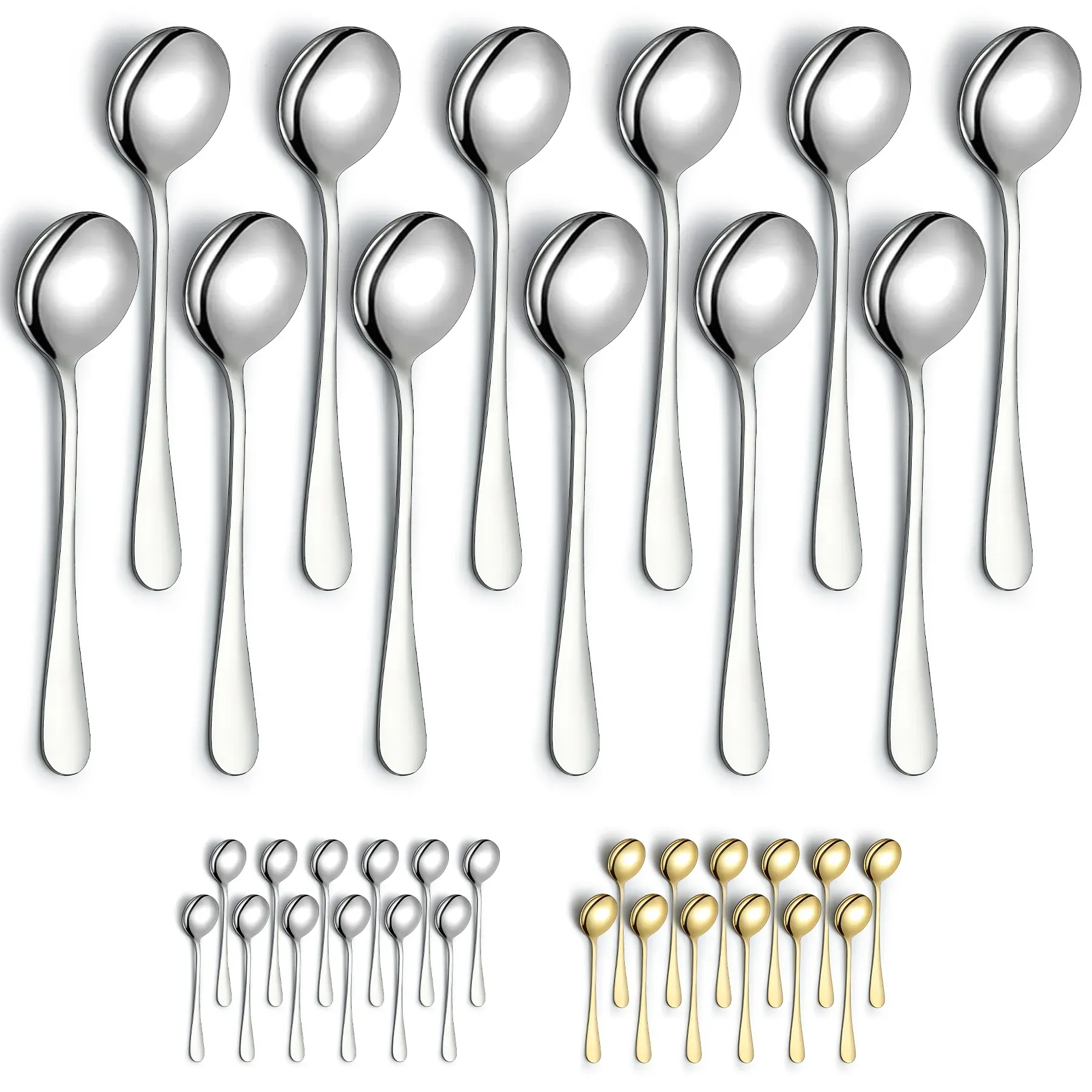 Soup Spoons, Stainless Steel Round Dinner Spoons, Set of 12 (4-Pack)